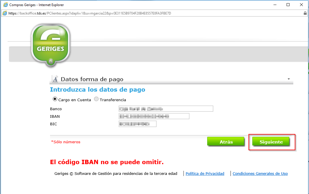 Selección de la Forma de Pago