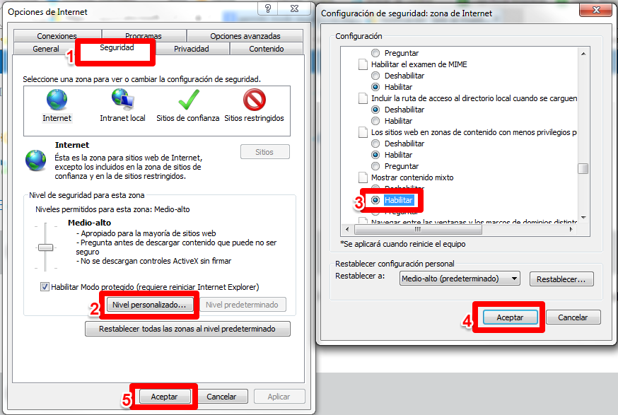 Congiguración de mostrar contenido mixto para no generar aviso en la aplicacion de mapas