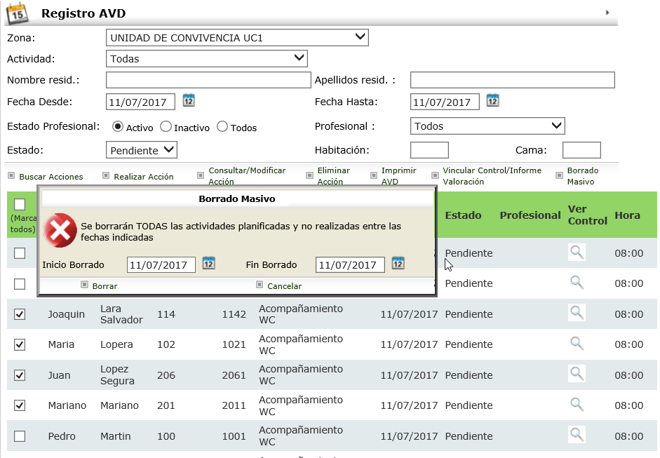 Aviso de Borrado Masivo de Actividades