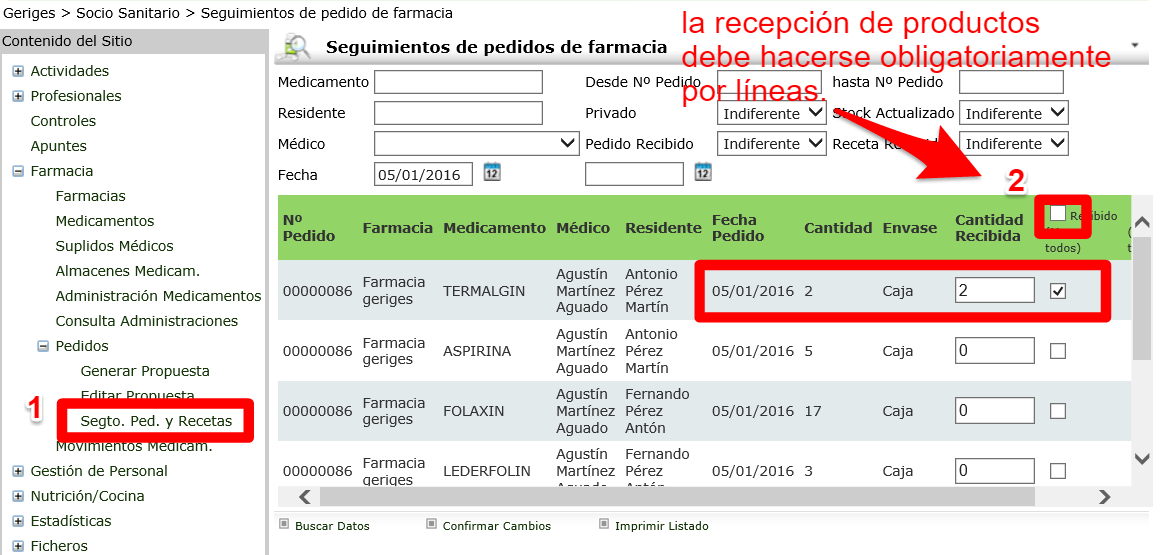 Recepción de Pedidos de Farmacia