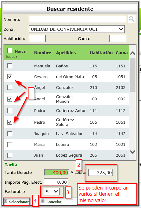 Incorporación de Residentes a las citas e individualización del precio.