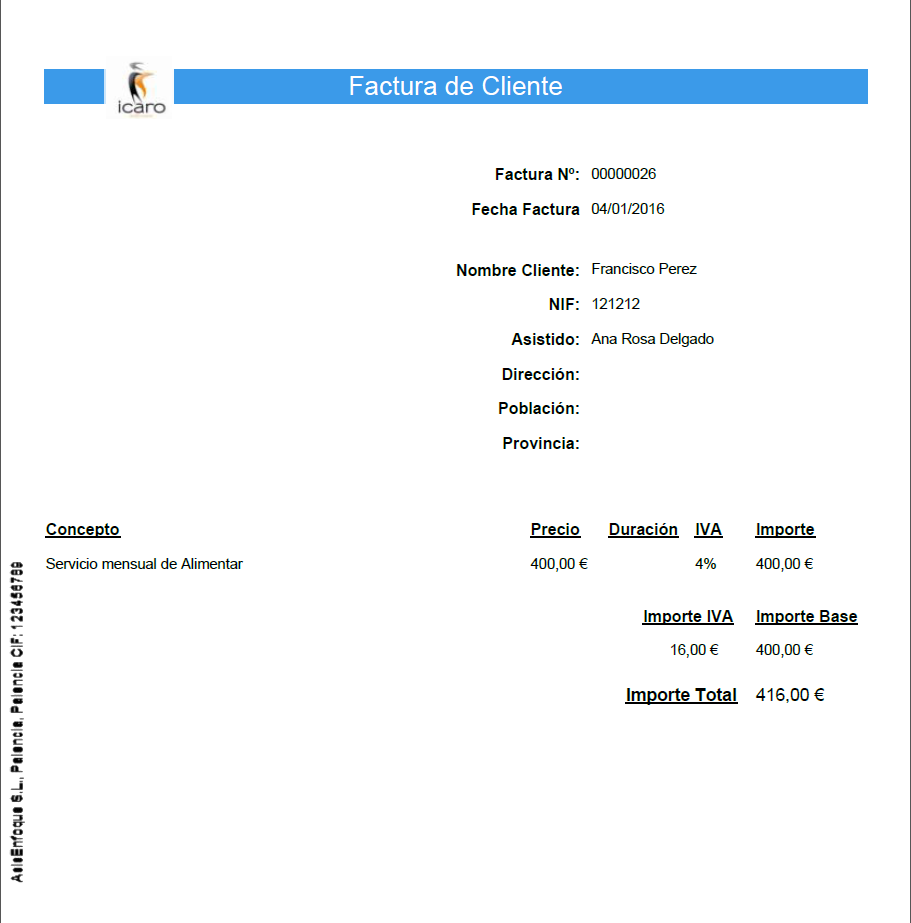 Factura con un servicio mensual